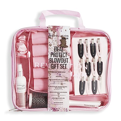 hitzeschutz set von revolution haircare plex - haarklammern, pinsel, styling-spray, scrunchie, tasche
