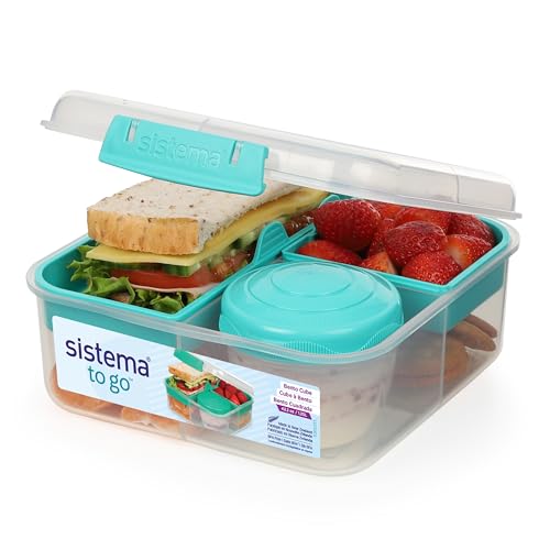 Sistema bento box to go brotdose mit fächern, 1,25 l, blaugrün, für kinder & erwachsene