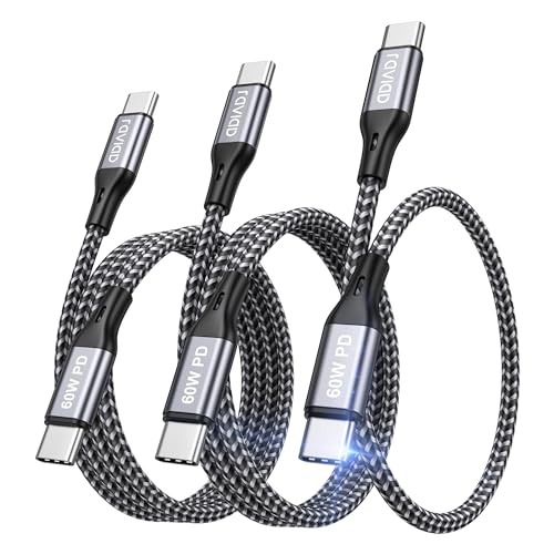 usb c kabel 60w pd 3.0 von raviad, 3 stück 30cm 1m 2m, nylon ladekabel für samsung und macbook