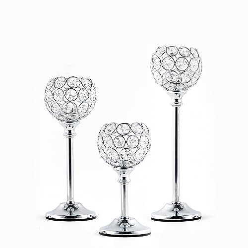 kerzenständer kristall silber 3er set vancigant teelichthalter dekoration weihnachten modern 17cm 22cm 27cm