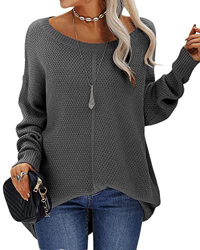 Tankaneo Damen Pullover Langarm Rundhalsausschnitt Einfarbig Casual Herbst Winter