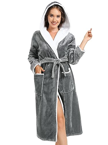 vislivin bademantel damen kapuze fleece lang warm flauschig morgenmantel robe