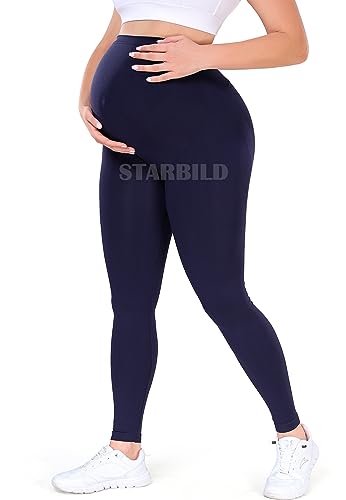 starbild umstandsleggings blau lang damen, blickdichte nahtlose umstandshose S