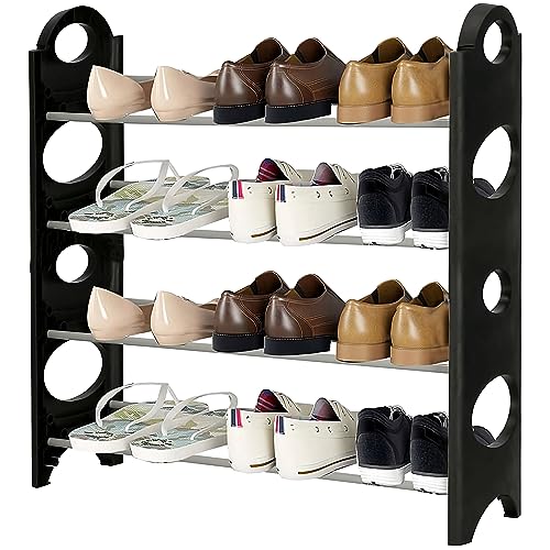 rettoo schuhregal edelstahl 4 ebenen schuhorganizer für wohnzimmer flur schrank 63x18x64cm