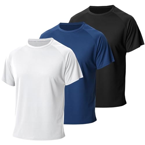 lanbaosi sportshirt männer, mesh muskelshirt kurzarm, atmungsaktiv training shirt schwarz/weiß/blau L