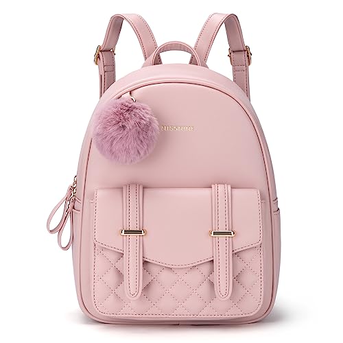 missnine mini-rucksack damen, süßer rucksack mit bommel, pu-leder schultasche
