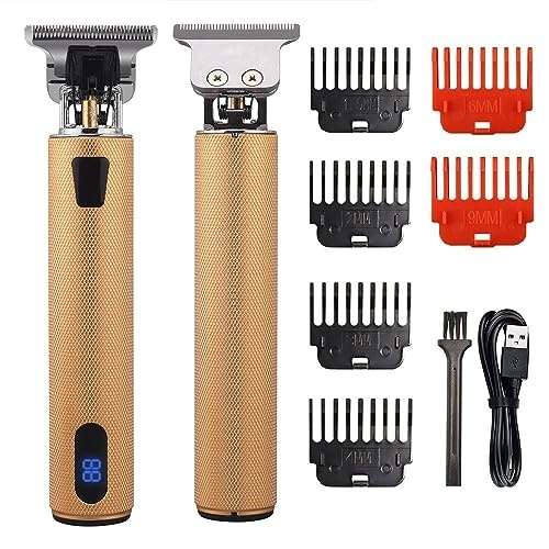 Profi Haarschneidemaschine Set mit LED-Anzeige, 6 Führungskämmen, Barttrimmer, T-blade Trimmer, wasserdicht, gold