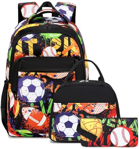 LEDAOU Schulrucksack Jungen Mädchen Daypack Freizeitrucksack Rugby Fußball