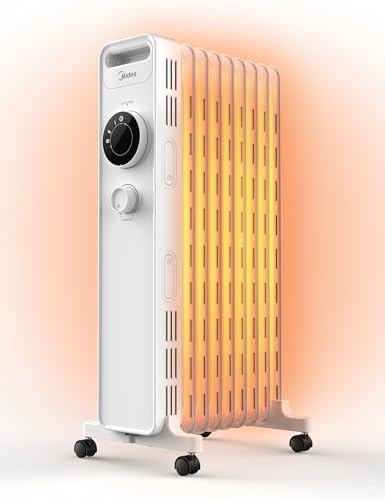 midea ölradiator 2000w leise, tragbare elektroheizung mit thermostat, 3 heizstufen, kipp- und überhitzungsschutz, eco-modus