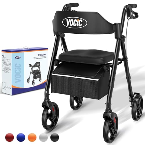 VOCIC Faltbarer Rollator für Senioren, schmal, leicht, höhenverstellbar, 20cm Reifen
