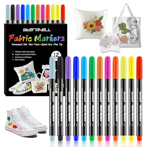 sternhell textile paint 12 farben waschbare textilstifte für t-shirt, taschen, schuhe