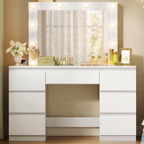 woltu mb6099ws kosmetiktisch mit led-beleuchtung, spiegel und 7 schubladen, weiß