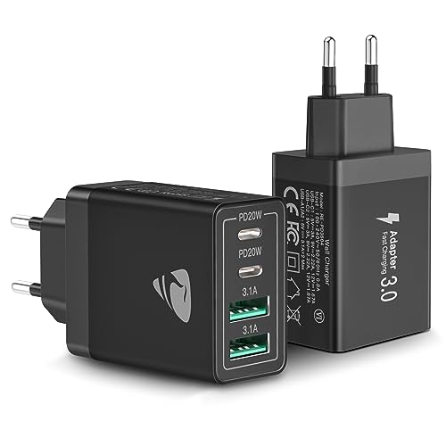 2-Pack USB C Ladegerät 40W PD 3.0, 4-Port USB-C & USB-A Netzteil für iPhone, Samsung