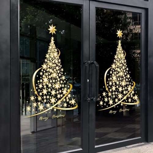 Produktbild: Weihnachtsbaum Fensteraufkleber, statische goldene DIY Aufkleber (2er-Pack)