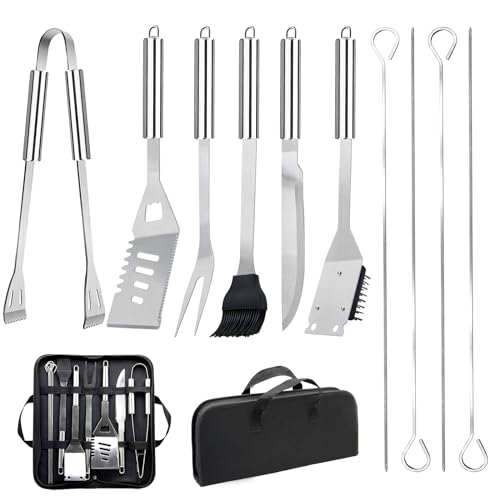 grillbesteck-set 11-teilig aus edelstahl mit tragbarer tasche  grillwerkzeuge für camping