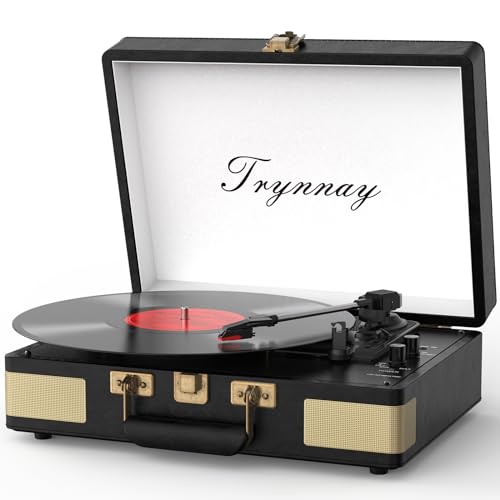 Trynnay plattenspieler schallplattenspieler 3-gang bluetooth tragbarer vinyl-player vintage schwarz