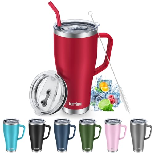 Produktbild: KETIEE thermobecher 850ml mit strohhalm und 2 deckeln edelstahl isolierbecher rot