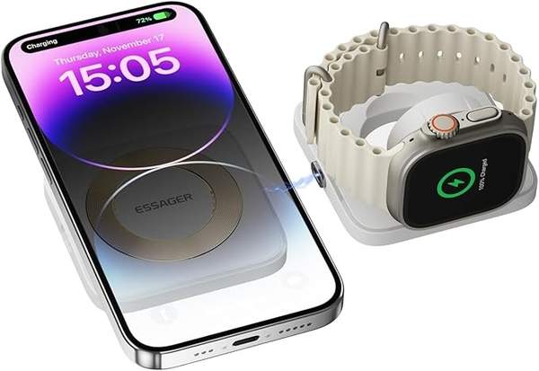 essager 15w induktives ladegerät 2-in-1 magnetisch für apple watch und iphone, weiß