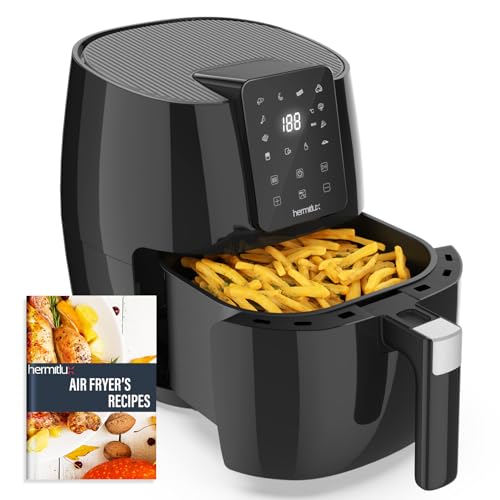 heißluftfritteuse 5,5l hermitlux airfryer mit digitalem touchscreen, 10 programme, 1500w