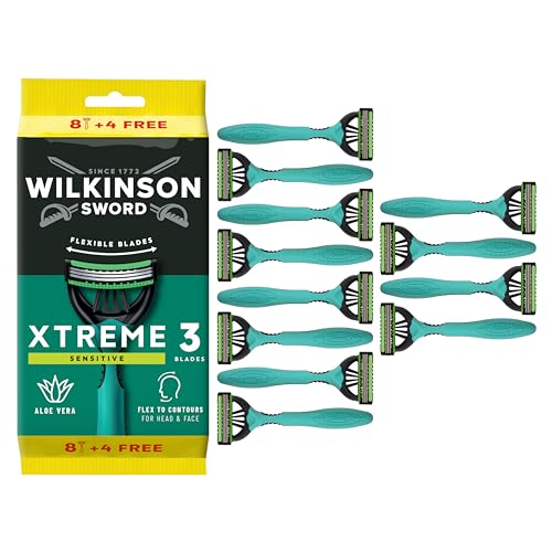 Wilkinson Sword Xtreme 3 Sensitive Einwegrasierer 12er Pack, 3 Klingen, Aloe Vera