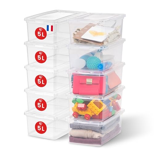 iris ohyama aufbewahrungsboxen 5l 10er-set transparent stapelbar für schrank und regale