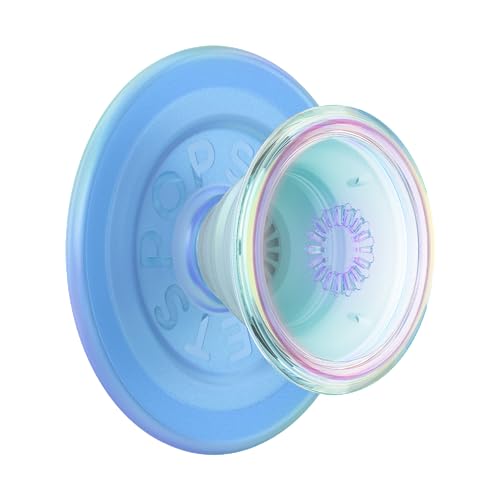 popsockets popgrip round magSafe mit adapterring, erweiterbare basis, opalescent blue