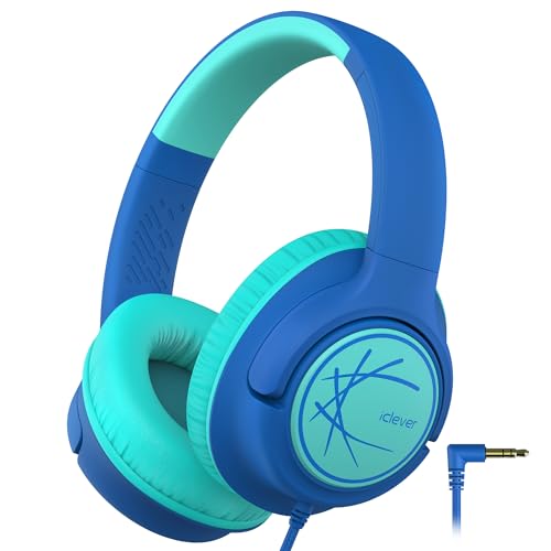 iClever kinder kopfhörer mit kabel 85dBA sicherer lautstärke faltbar stereo blau