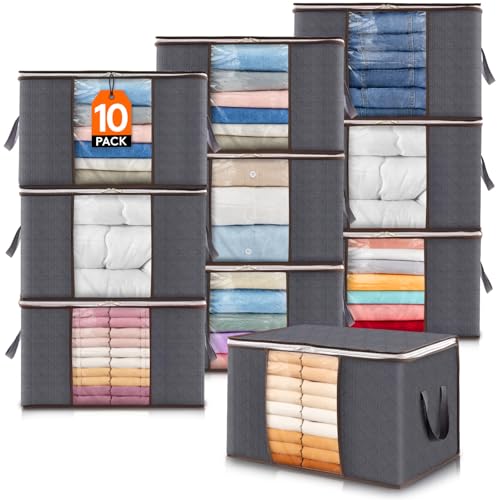 Produktbild: lifewit aufbewahrungsbeutel 10er pack, faltbare lagertüten für kleidung und decken, grau