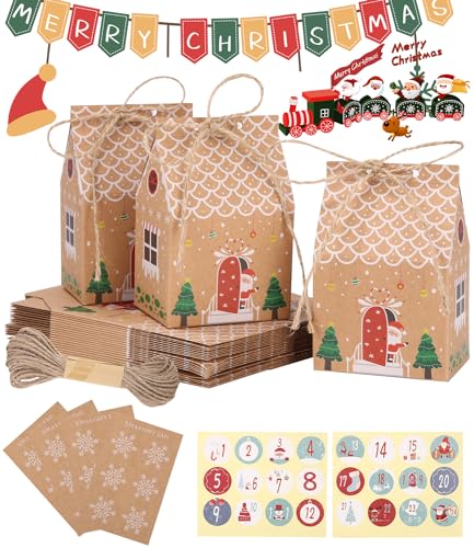 sobeau weihnachten geschenkboxen 24 stück kraftpapier 10,5 x 7 x 5 cm party verpackung