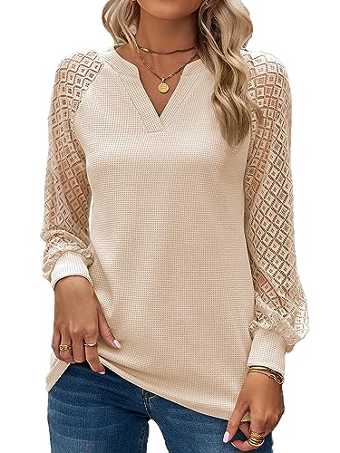 baishenggt damen tunika bluse v ausschnitt langarm shirts raglan spitzenärmel streetwear