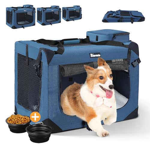 hundebox xl faltbar 81x58x58 cm von reerooh inkl. hundenapf für auto und reisen dunkelblau