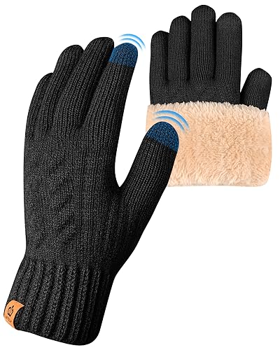 arfnkim winterhandschuhe damen fleece gefüttert touchscreen dicke strick wollhandschuhe schwarz