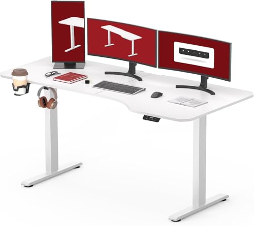 sanodesk höhenverstellbarer schreibtisch elektrisch 160 x 75 cm ergonomisch für homeoffice, weiß