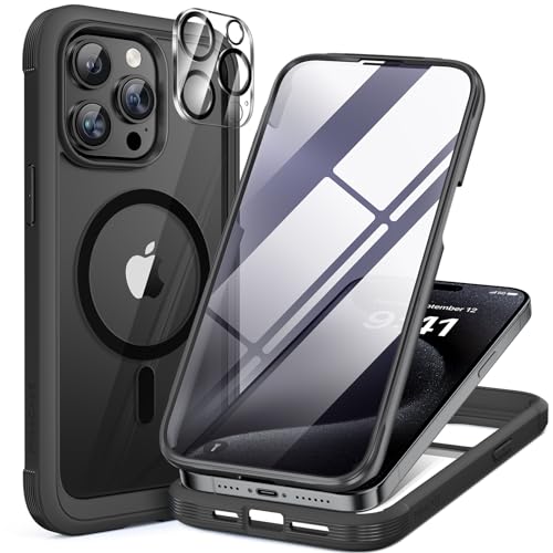 miracase 360 grad hülle für iPhone 15 pro max mit magsafe, glas schutzfolie, schwarz