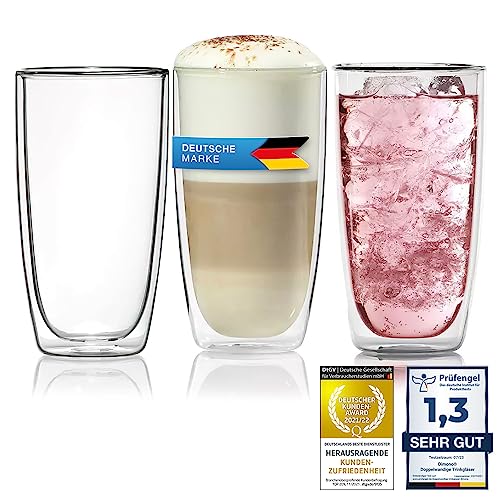 doppelwandige trinkgläser 2er set von dimono, borosilikatglas für latte macchiato, longdrink, cocktails