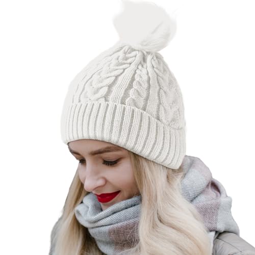 CALIYO damen mütze winter beanie aus samst, warme outdoor mütze mit bommel