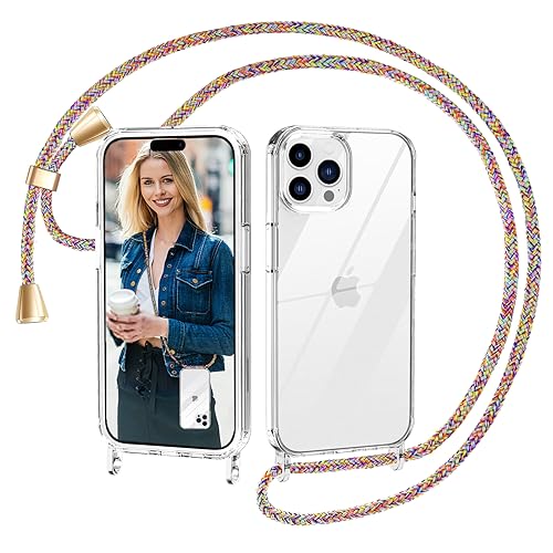 Nupcknn Handykette für iPhone 15 Pro, abnehmbare dünne Schutzhülle, 1.6M Regenbogen