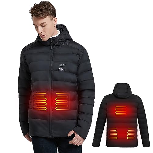 beheizbare jacke herren mit powerbank 14400mAh 7.4V kapuze 5 heizstufen wasserdicht winterjacke