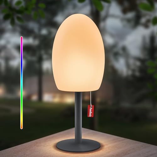ggii kabellose led tischlampe dimmbar 7 farben fernbedienung akku ip44 für außen grau