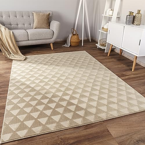Produktbild: paco home teppich beige 80x150 cm kurzflor rutschfest skandinavisches boho design geometrisch 3d effekt