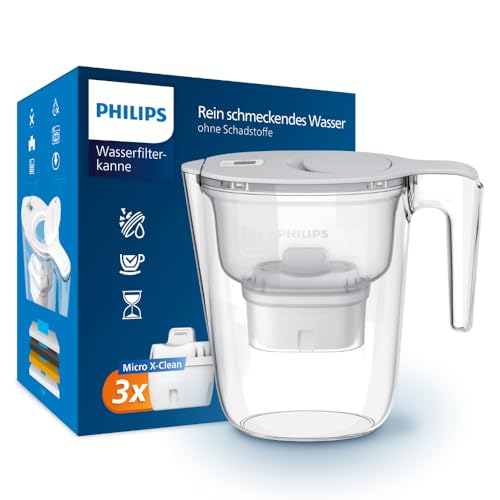 philips wasserfilterkanne 2,6 liter +3 x-clean ersatzfilter kartuschen, weiß, timer