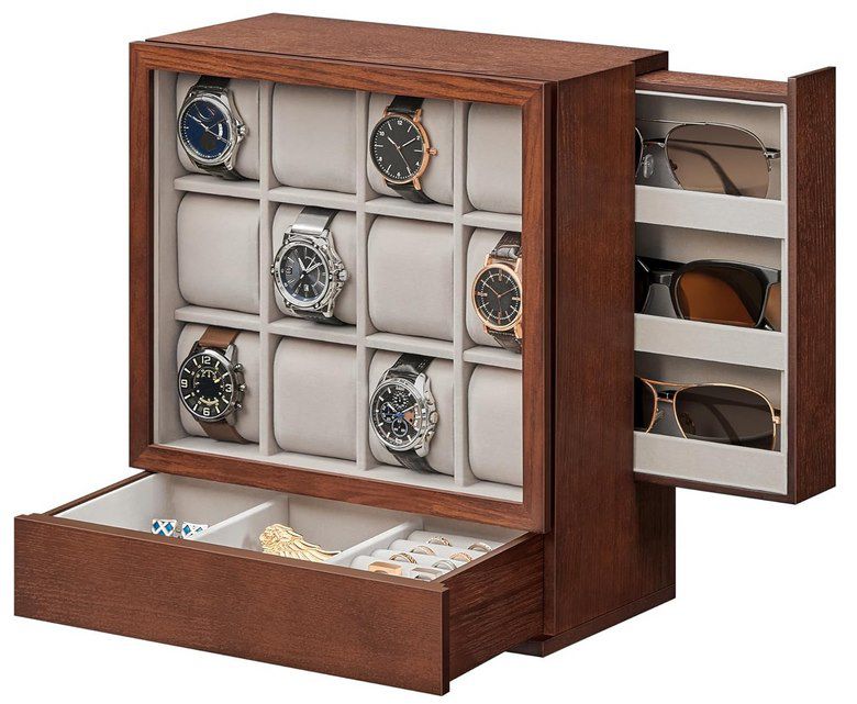 songmics uhrenkasten mit fenster, 12 fächer, 59,83 statt 67