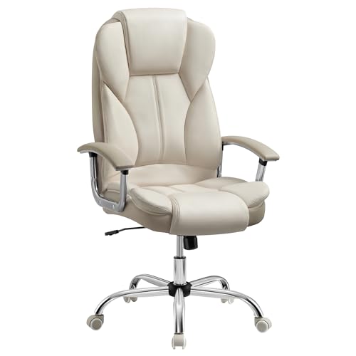 Büro Gaming Stuhl SONGMICS mit Armlehnen, höhenverstellbar, cremeweiß-kamellbraun, bis 150 kg