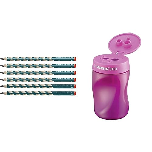 stabilo stifte-set ergonomischer dreikant-bleistift easygraph petrol hb, dosenspitzer pink