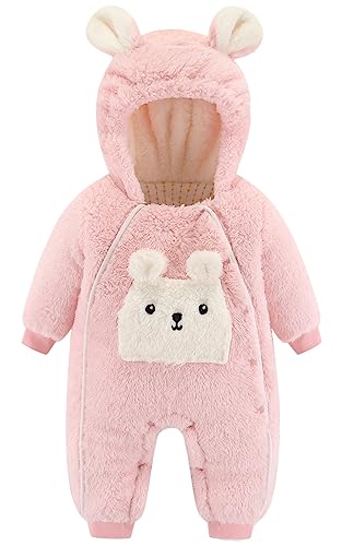 feoya babykleidung jumpsuit schneejacke baby winter rosa 3-6 monate hase kapuze