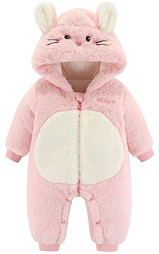 feoya baumwolle schneejacke baby jumpsuit mit hase kapuze rosa 12-18 monate