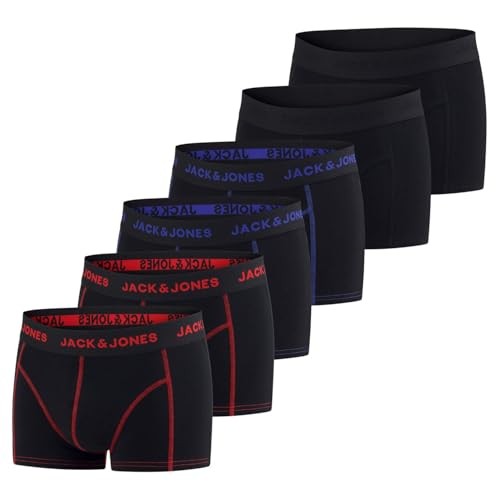 JACK & JONES Boxershorts Herren 6er Pack Baumwolle Stretch Trunks Schwarz Rot Grau Blau Grün S-8XL