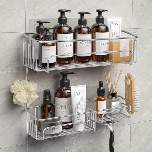 meltrck duschablage ohne bohren, duschregal selbstklebend, 2er set, rostfrei, silber