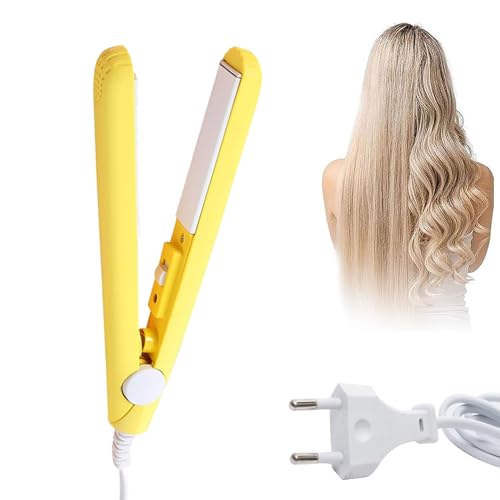 Produktbild: 2-in-1 glätteisen, haarglätter keramik für glattes oder lockiges haar, mini haarglätter, tragbar, für alle haartypen (gelb)