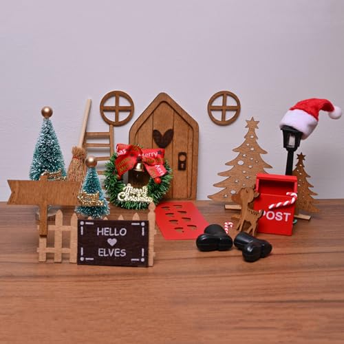 wichteltür zubehör set 24 pcs, JOYSAL miniatur weihnachtswichtel tür mit dekoration